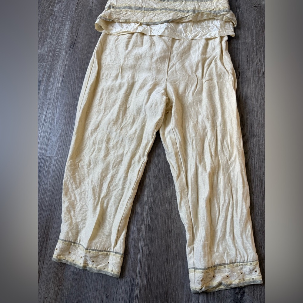 VTG POSITIVE ATTITUDE Pantsuit Set Tank Top Pattern Yellow Boho Size S M Size 10 - Picture 4 of 14